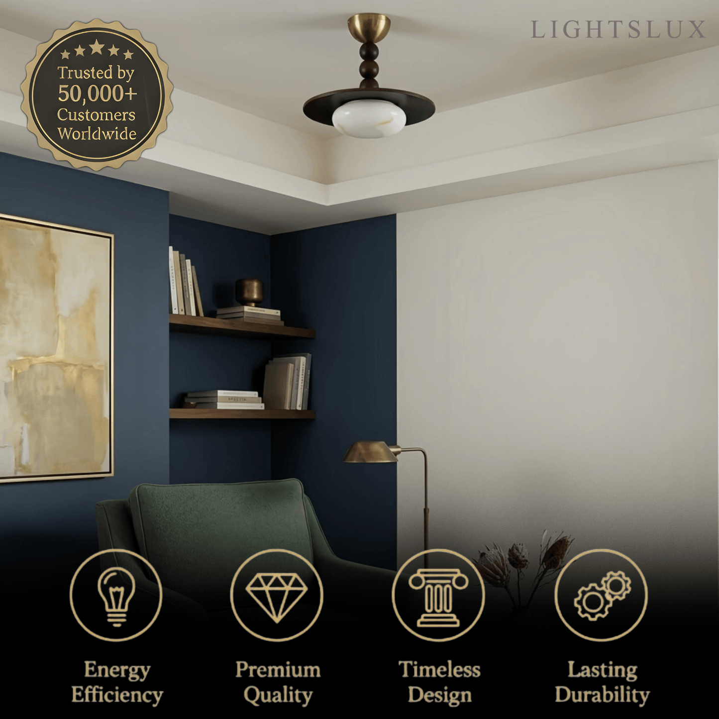 Modern Wood & Alabaster Ceiling Light