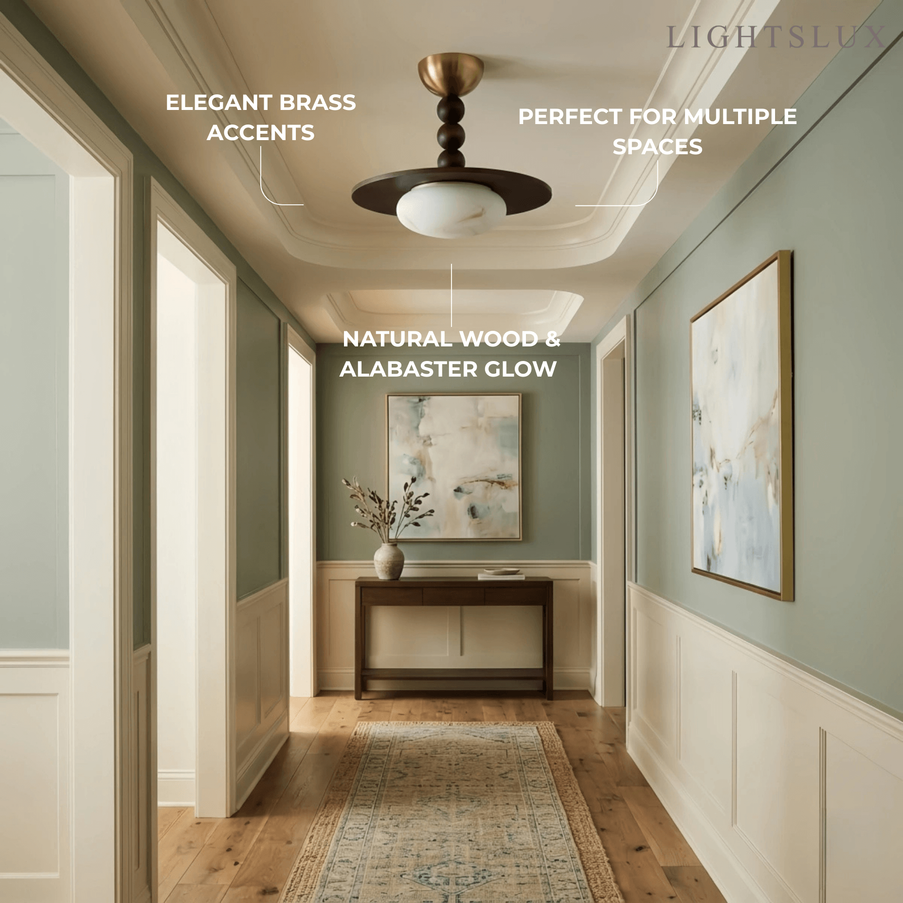 Modern Wood & Alabaster Ceiling Light