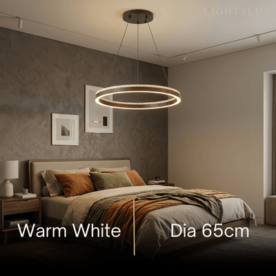 Minimalist Ring Chandelier – Travertine & Wood Walnut Beige