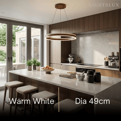 Minimalist Ring Chandelier – Travertine & Wood Walnut Beige