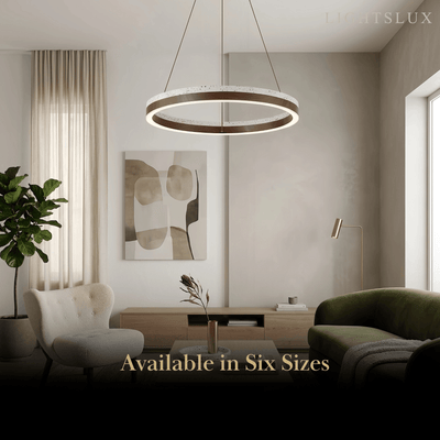 Minimalist Ring Chandelier – Travertine & Wood Walnut Beige