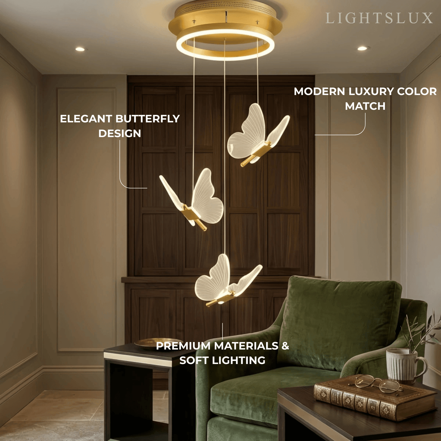 Modern Light‑Luxury Pendant Light — Metal & Acrylic with Butterfly Design