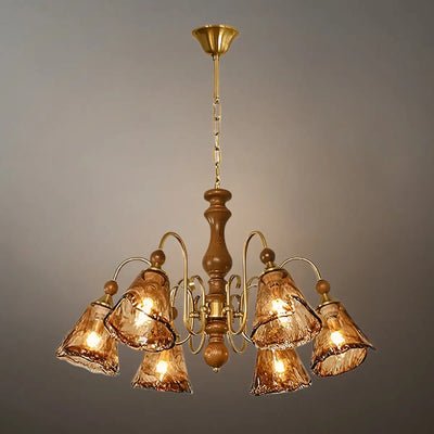 Vintage Multi-Light Ceiling Light — Metal, Glass & Wood with Copper & Walnut