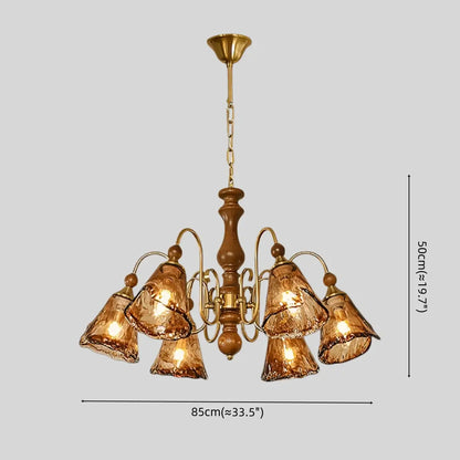 Vintage Multi-Light Ceiling Light — Metal, Glass & Wood with Copper & Walnut