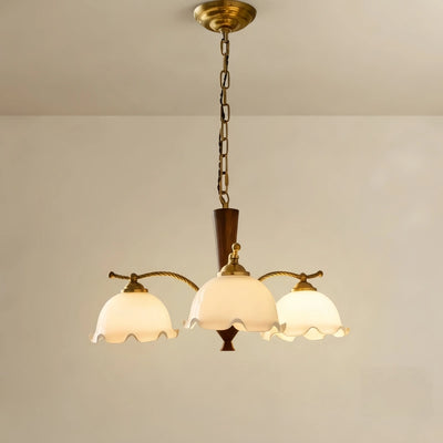  Vintage Iron Glass Walnut Wood Chandelier -- Copper or Walnut for Living Room