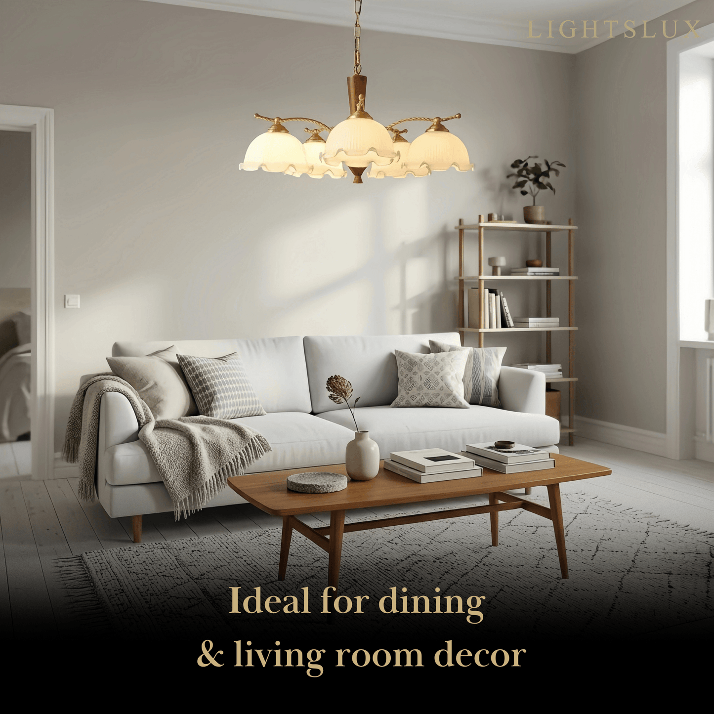 Excelis Iron Glass Walnut Wood Chandelier 