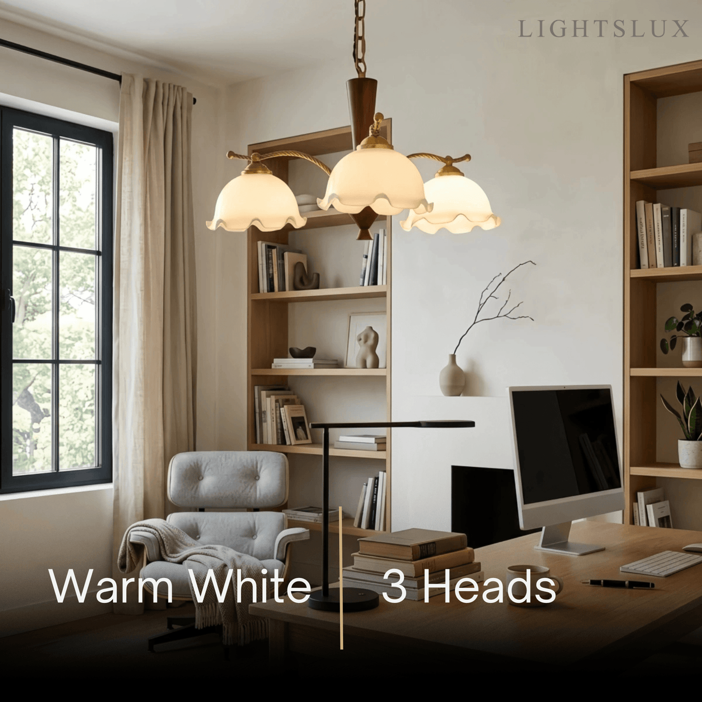  Excelis Iron Glass Walnut Wood Chandelier