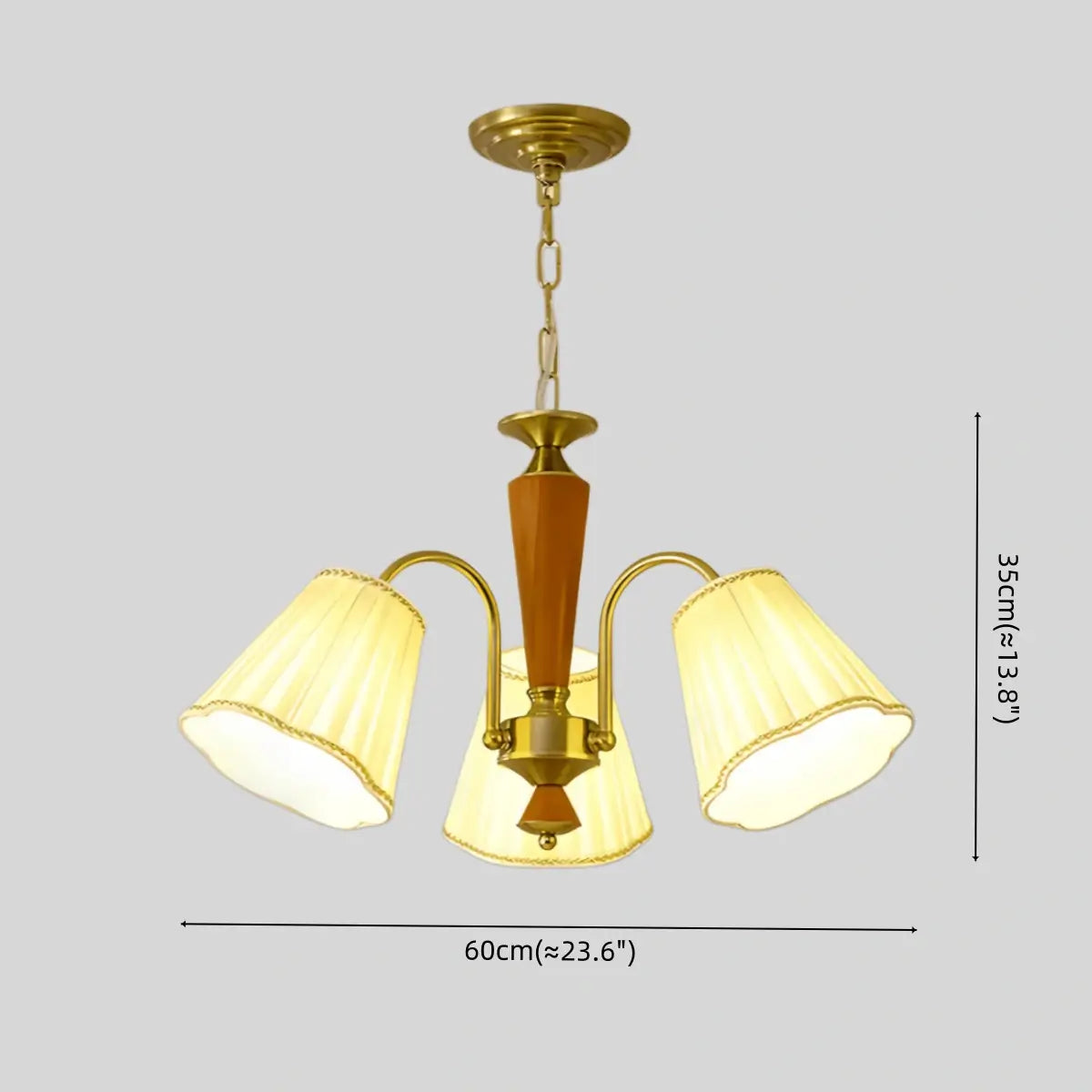 Modern Ceiling Lingt — Metal, Fabric & Walnut Wood with Gold & Walnut