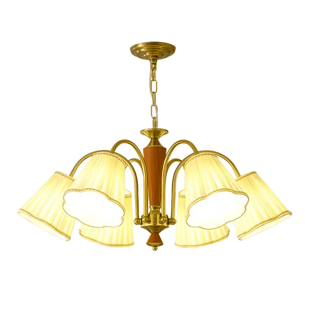Modern Ceiling Lingt — Metal, Fabric & Walnut Wood with Gold & Walnut