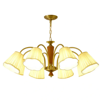Modern Ceiling Lingt — Metal, Fabric & Walnut Wood with Gold & Walnut