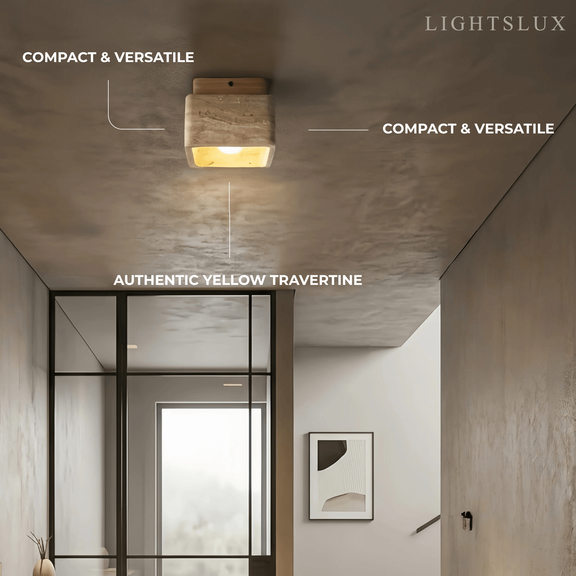 Natural Ceiling Light -- Yellow Travertine & Wood