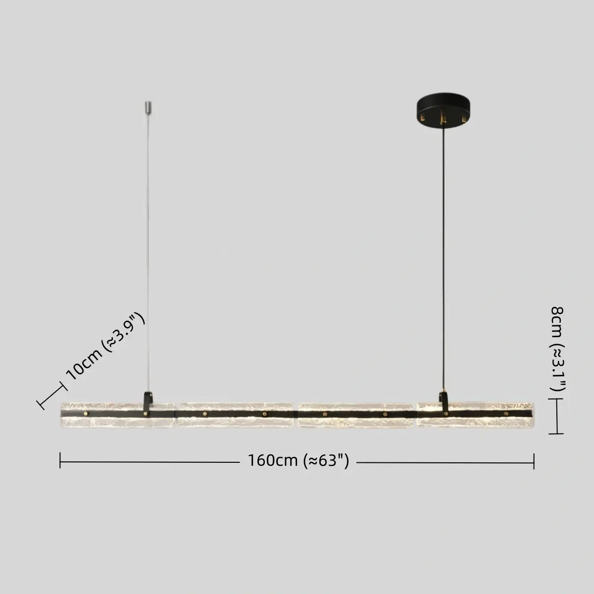 Modern Linear Pendant Light — Metal & Glass for Dining Room Kitchen Island Conference Room Living Room