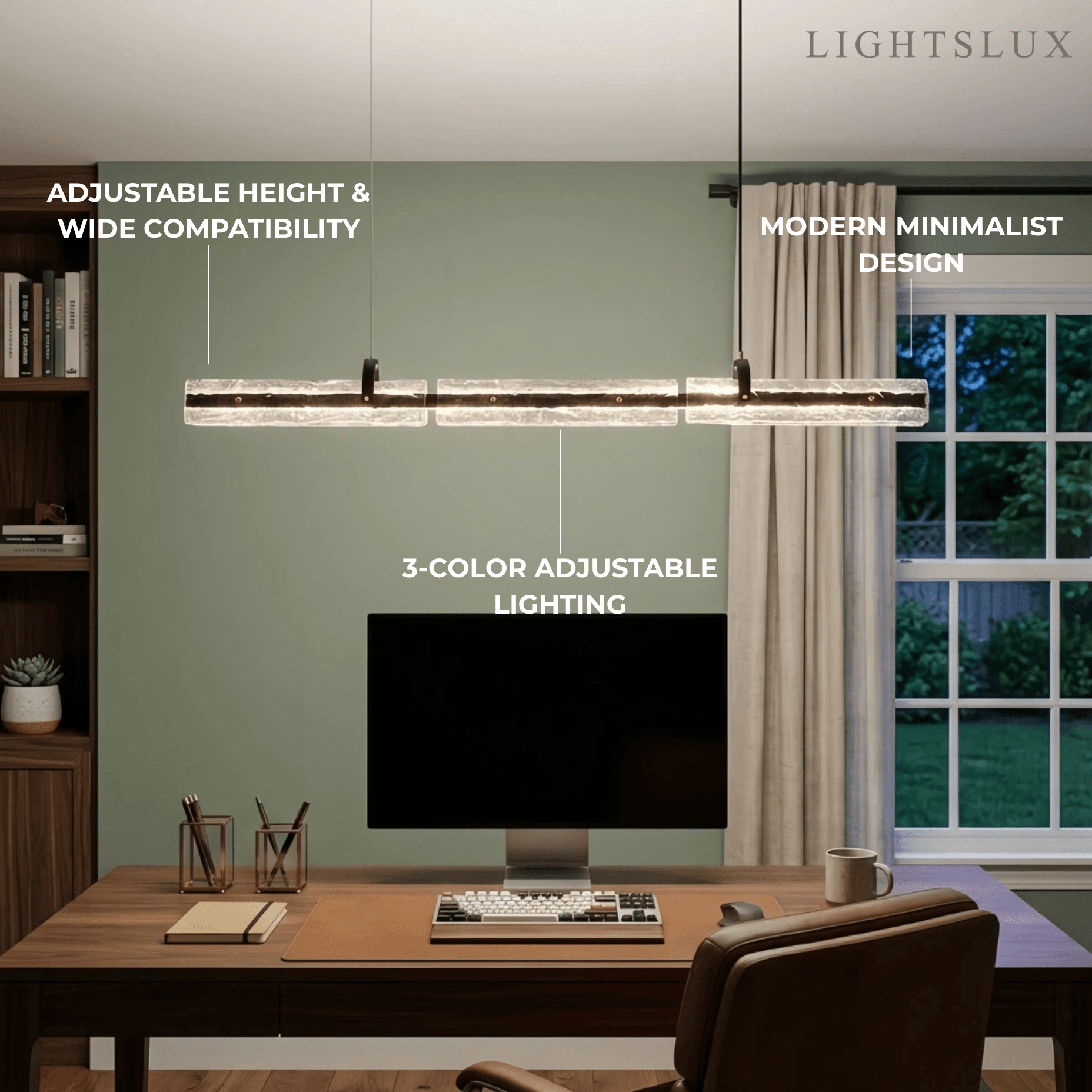 Modern Linear Pendant Light — Metal & Glass for Dining Room Kitchen Island Conference Room Living Room