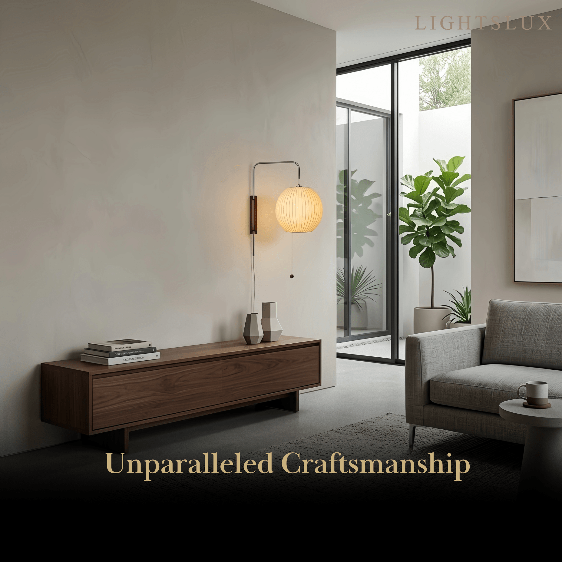 Modern Plug-In Wall Lamp -- Polymer Steel Walnut Metal Chrome & Walnut with White Shade