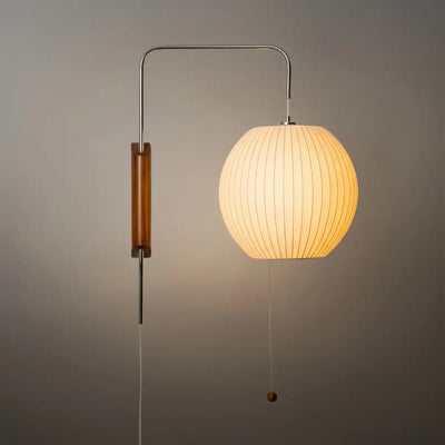 Modern Plug-In Wall Lamp -- Polymer Steel Walnut Metal Chrome & Walnut with White Shade