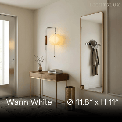 Modern Plug-In Wall Lamp -- Polymer Steel Walnut Metal Chrome & Walnut with White Shade