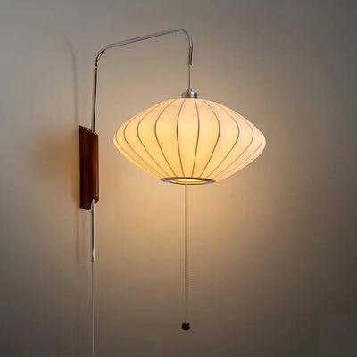 Modern Plug-In Wall Lamp -- Polymer Steel Walnut Metal Chrome & Walnut with White Shade