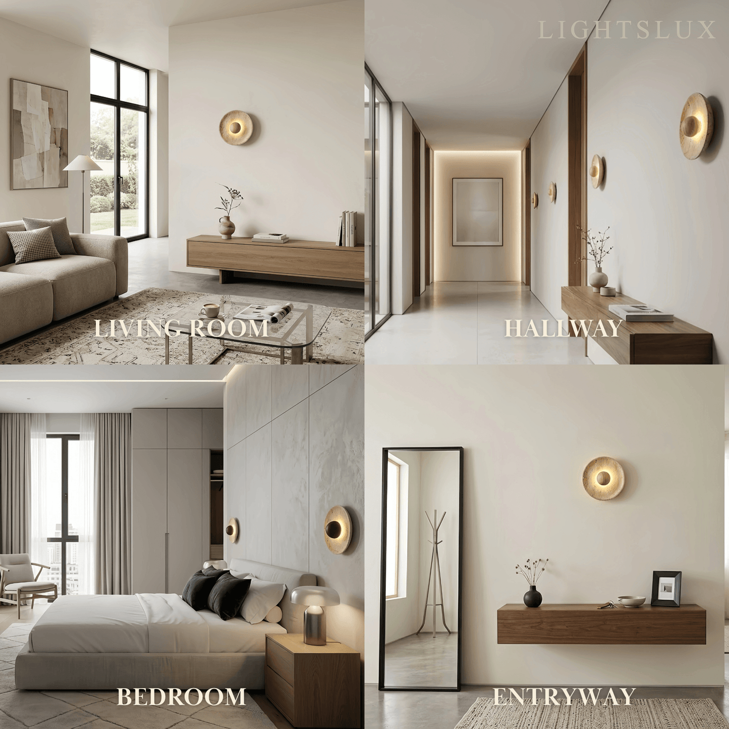 Minimalist Wall Lamp -- Yellow Travertine & Wood