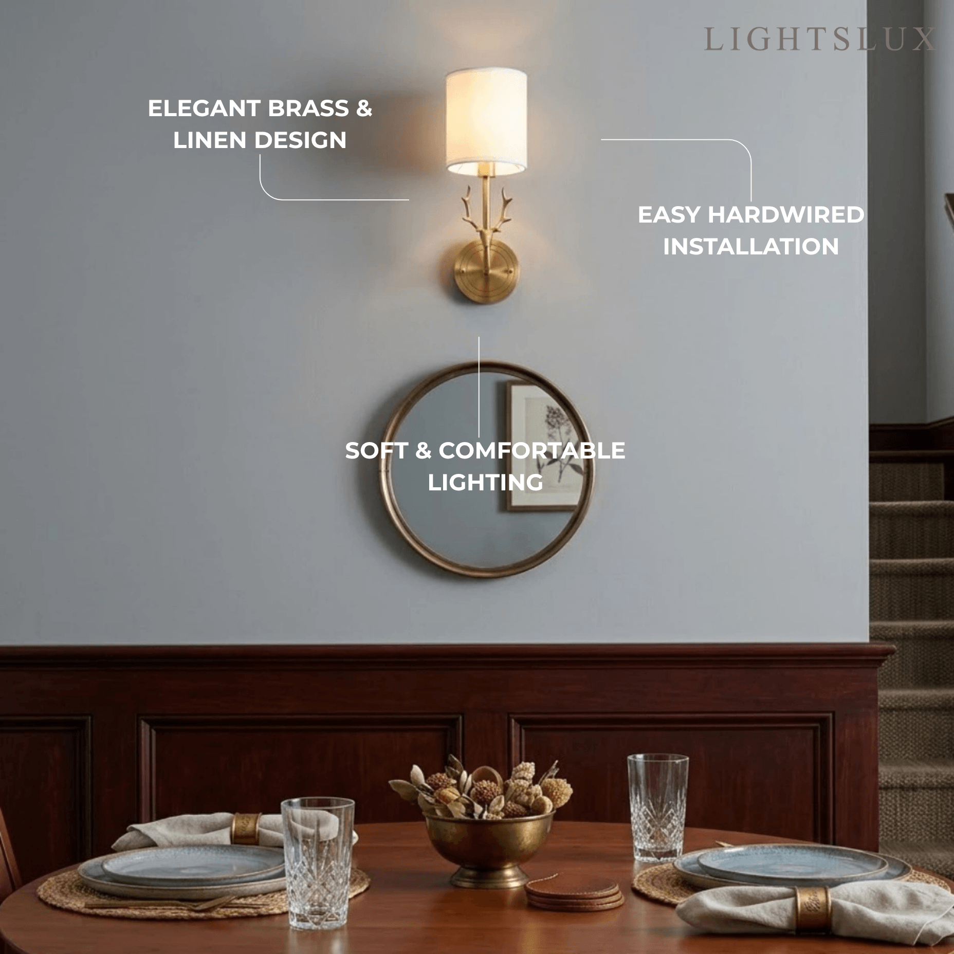 Art Deco Wall Lamp — Brass & Linen White 