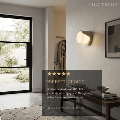 Modern Wall Lamp — Yellow Travertine & Glass White