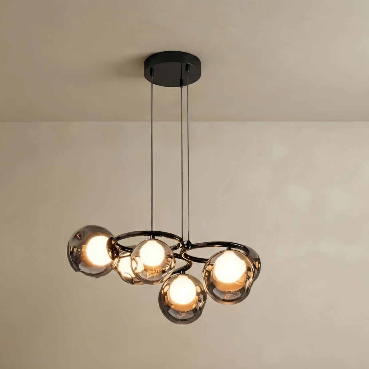 Vetro Modern  Pendant Light -- Iron & Glass Black Smoke Grey for Living Room/ Dining Room