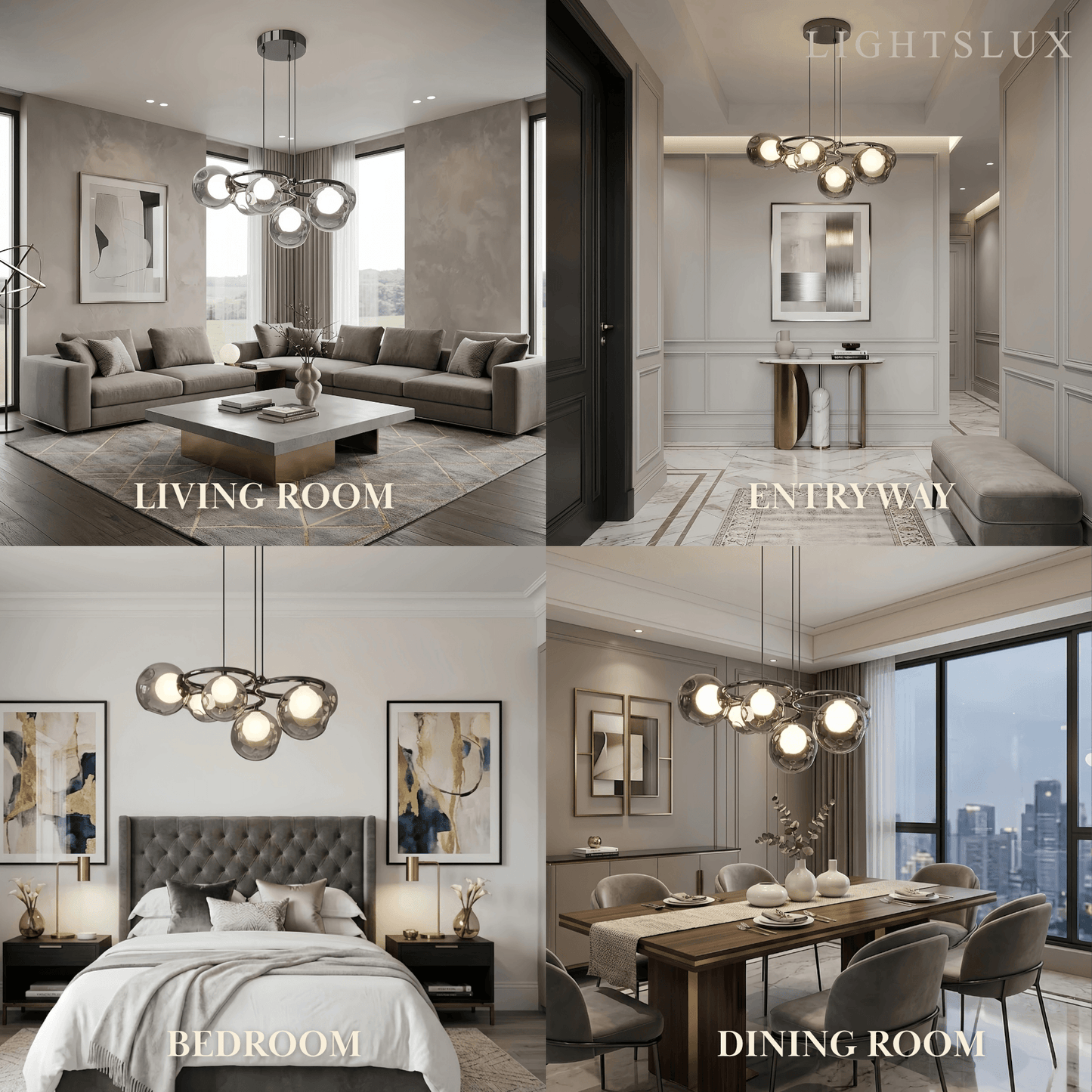 Modern  Pendant Light — Iron & Glass Black Smoke Grey
