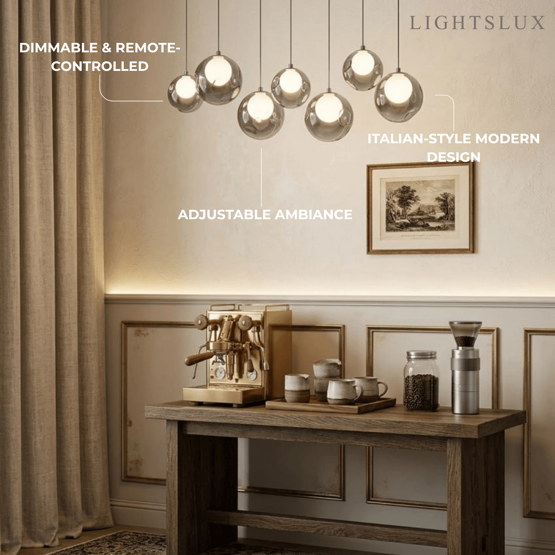 Modern Pendant Light — Stainless Steel, Iron & Glass Black Smoke Grey