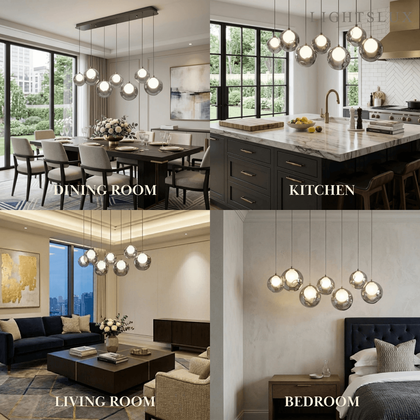 Modern Pendant Light — Stainless Steel, Iron & Glass Black Smoke Grey