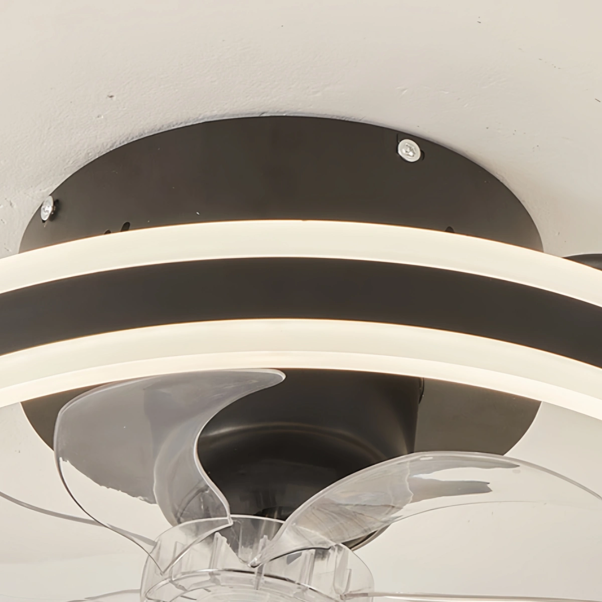 Vivara Modern Semi-Flush Ceiling Fan with Light -- Silent Black & White Iron ABS for Bedroom