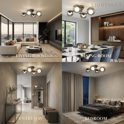Modern Semi-Flush Mount Ceiling Light — Steel & Glass Smoke Greyc4