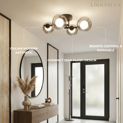 Modern Semi-Flush Mount Ceiling Light — Steel & Glass Smoke Greyc4