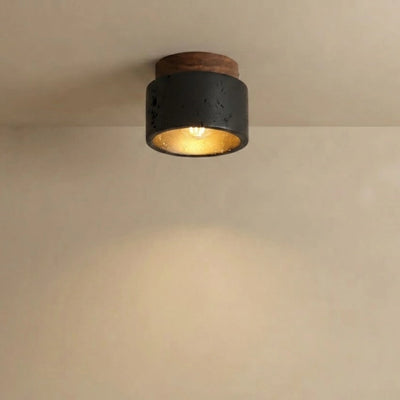  Flush Mount Ceiling Light — Travertine & Wood for Hallway