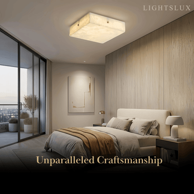 Minimalist Flush Mount Ceiling Light — Brass & Marble White