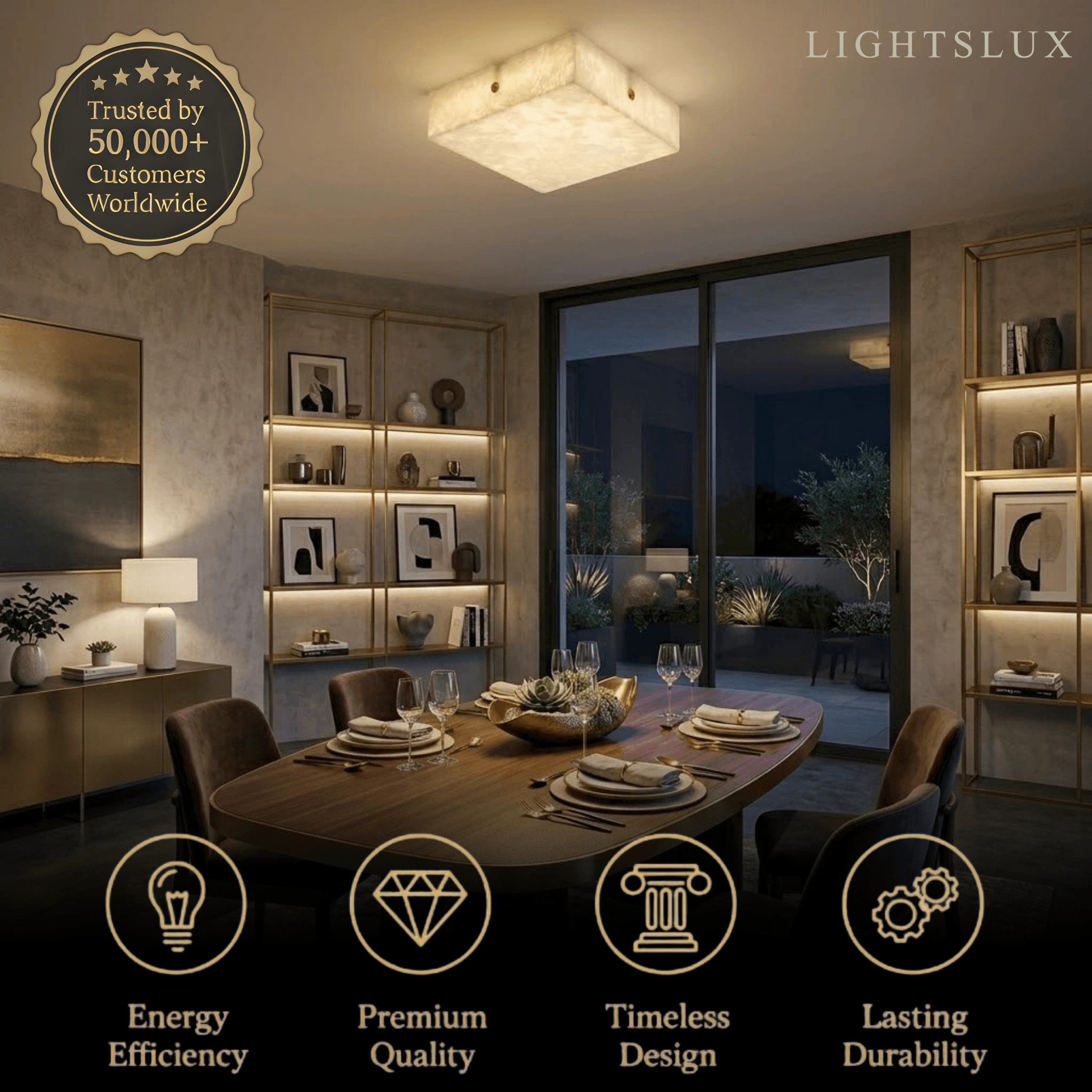 Minimalist Flush Mount Ceiling Light — Brass & Marble White