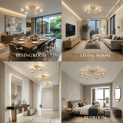 Modern Luxury Semi-Flush Mount Ceiling Light — Brass & Crystal Gold