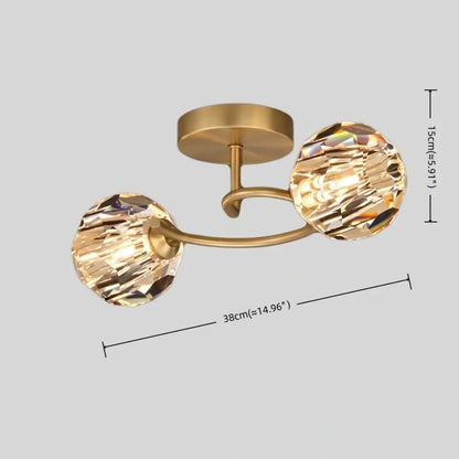 Modern Luxury Semi-Flush Mount Ceiling Light — Brass & Crystal Gold