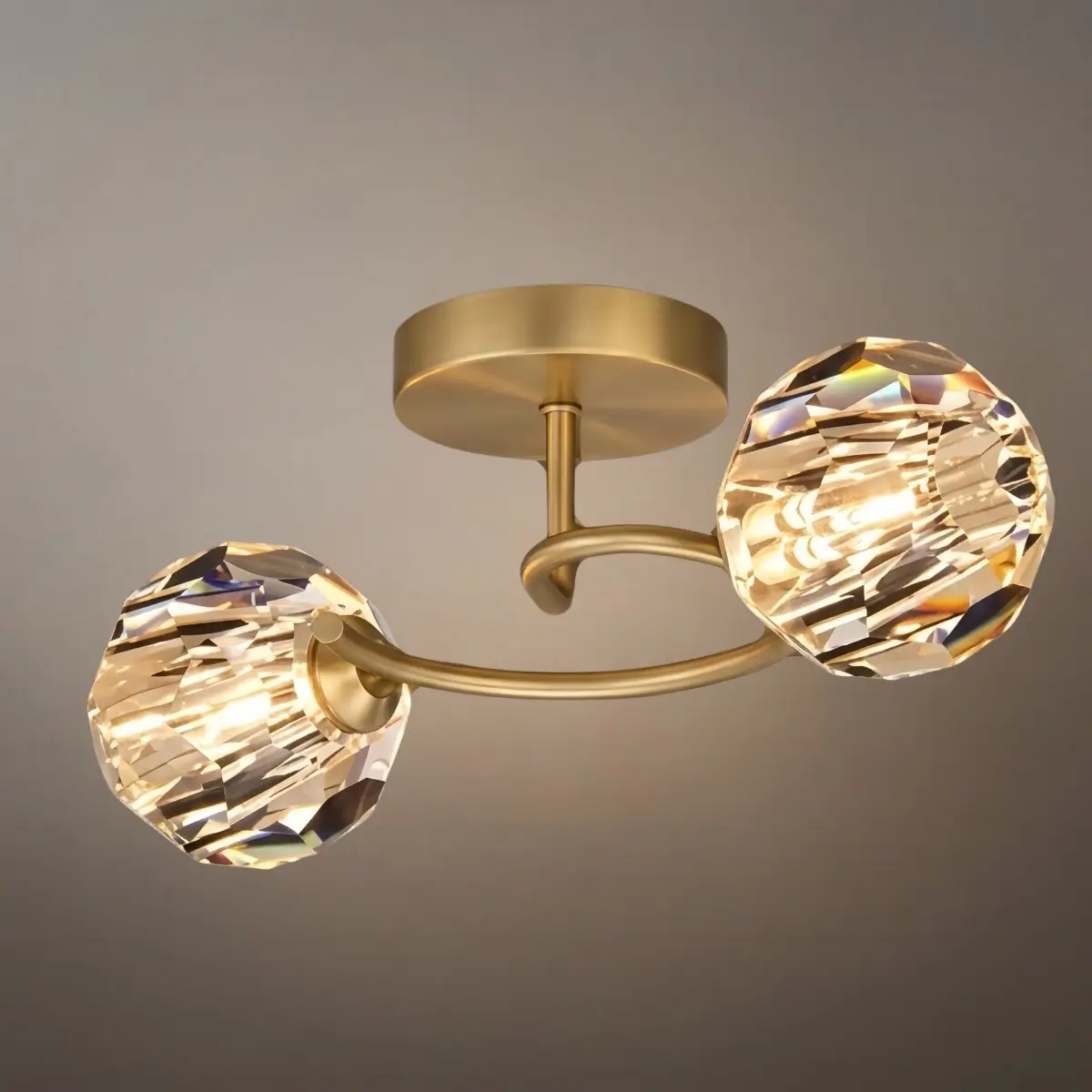 Modern Luxury Semi-Flush Mount Ceiling Light — Brass & Crystal Gold