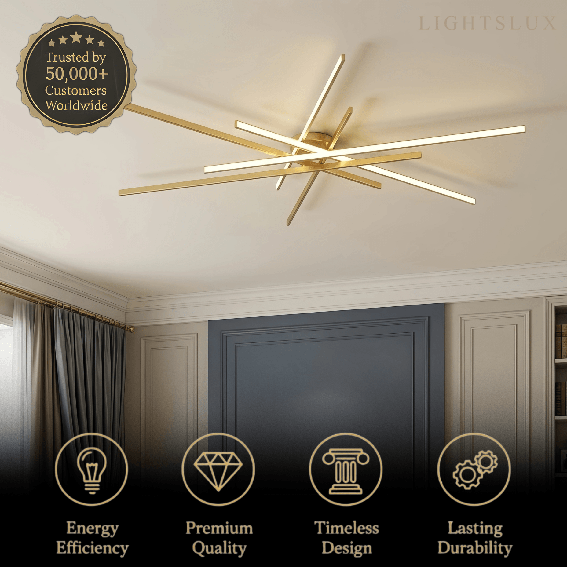 Modern Luxury Semi-Flush Mount Ceiling Light — Brass & Silicone Gold