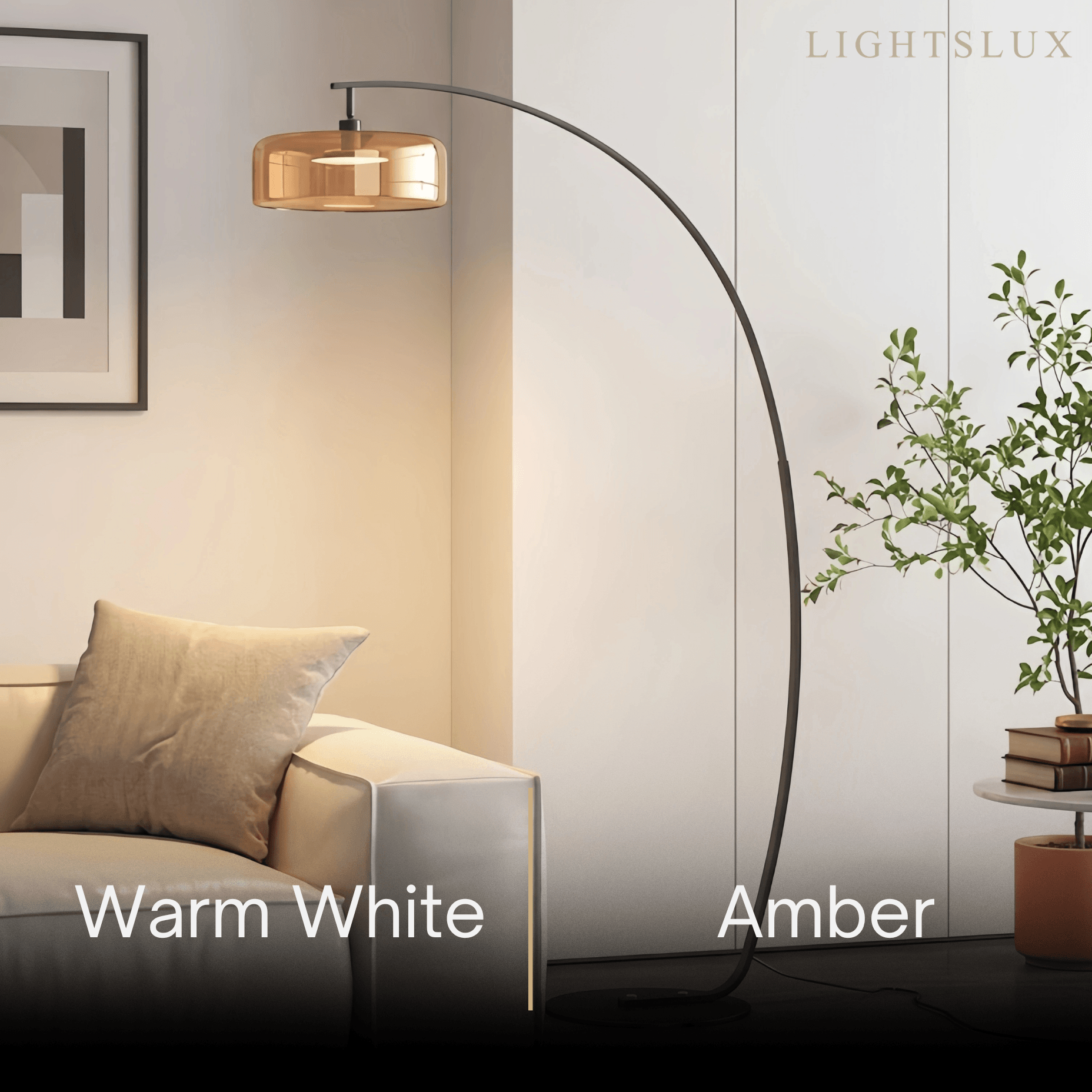 Modern Floor Lamp -- Iron & Glass Amber or Smoky Grey