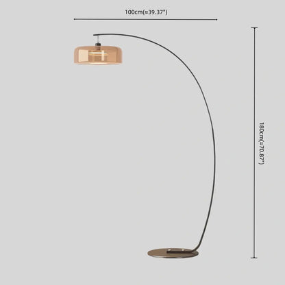 Modern Floor Lamp -- Iron & Glass Amber or Smoky Grey