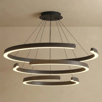 Sandora Modern Multi-Ring Chandelier – C-Shape Black Aluminum 