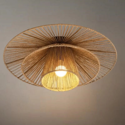 Natural Hemp Rope Flush Mount Ceiling Light -- Woven Linen Color