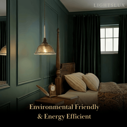 Vintage Pendant Light -- Iron Glass & Walnut Wood