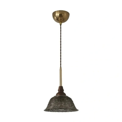 Vintage Pendant Light -- Iron Glass & Walnut Wood