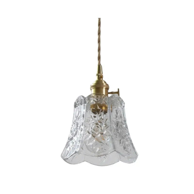 Classic Brass Glass Pendant Light -- Walnut Wood Accent