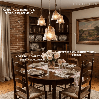 Classic Brass Glass Pendant Light -- Walnut Wood Accent