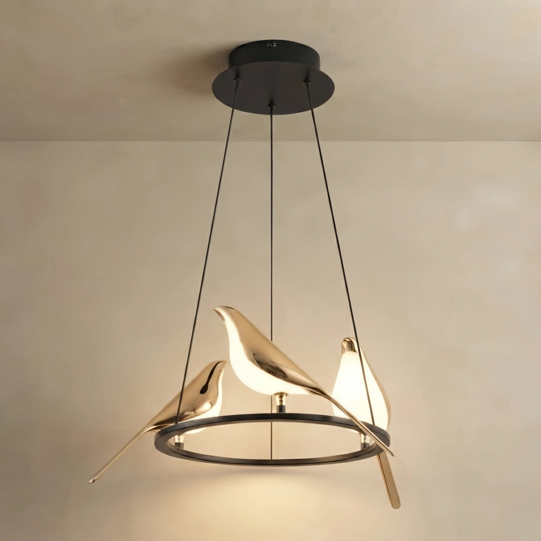 Vivara Nordic Magpie Bird Chandelier – Linear/Round Black/Gold for Living Room / Dining Room