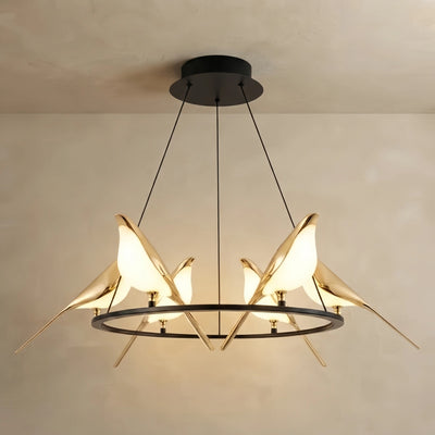 Vivara Nordic Magpie Bird Chandelier – Linear/Round Black/Gold for Living Room / Dining Room