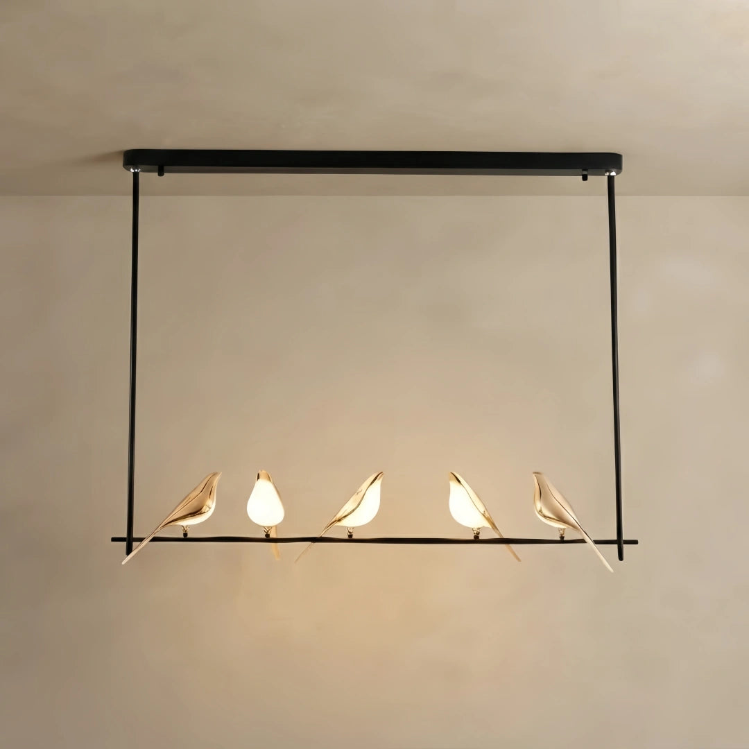 Vivara Nordic Magpie Bird Chandelier – Linear/Round Black/Gold for Living Room / Dining Room