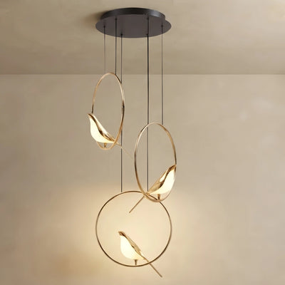 Vivara Nordic Magpie Bird Chandelier – Linear/Round Black/Gold for Living Room / Dining Room